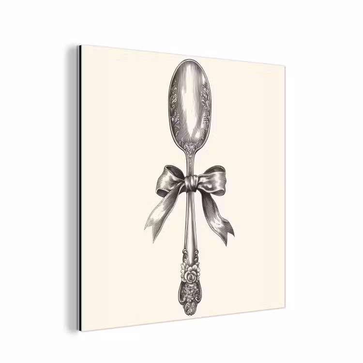 Aluminium schilderij - Lepel - Strik - Grijs — 1