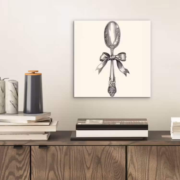 Aluminium schilderij - Lepel - Strik - Grijs — 2