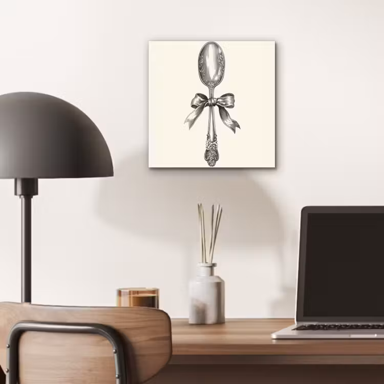 Aluminium schilderij - Lepel - Strik - Grijs — 6