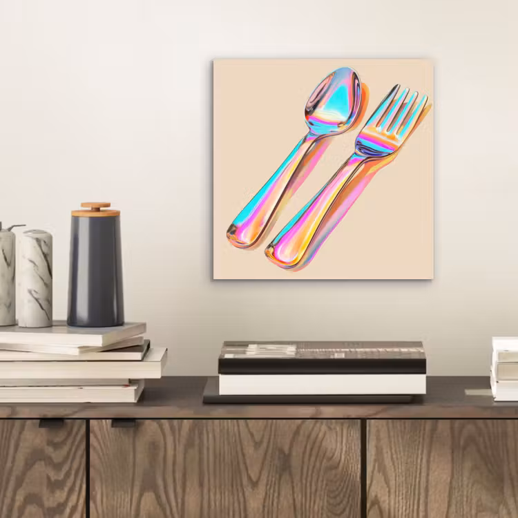 Aluminium schilderij - Regenboog - Lepel - Vork — 2