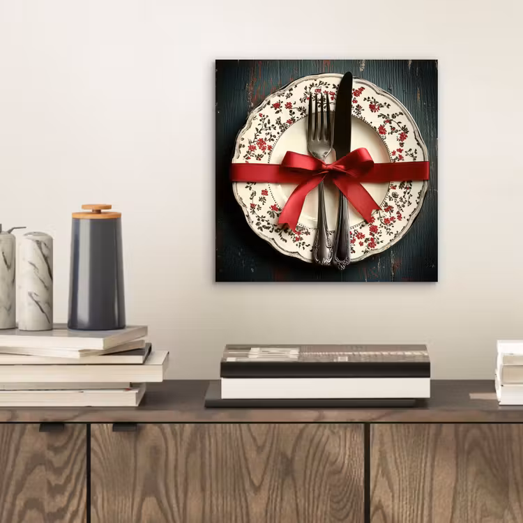 Aluminium schilderij - Rood - Strik - Bestek — 2