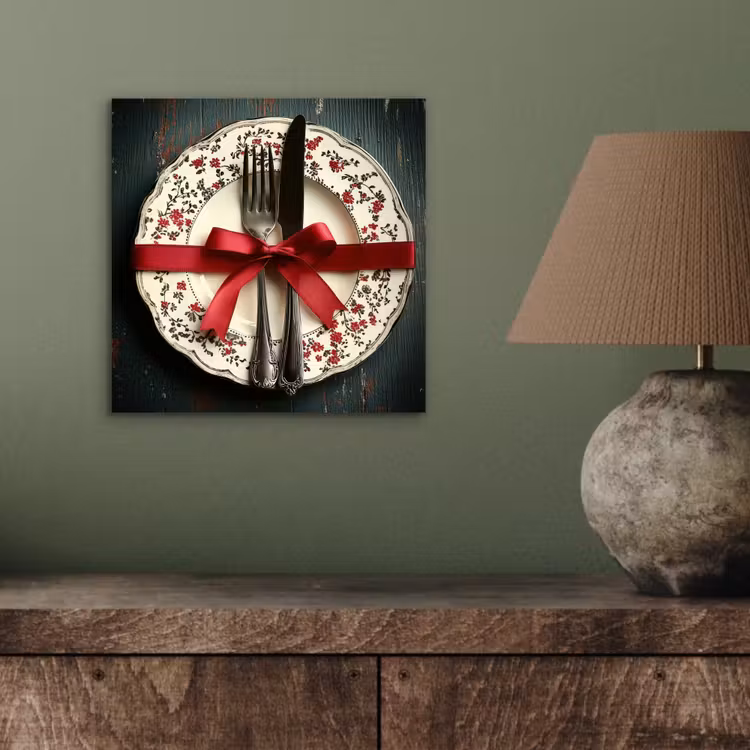 Aluminium schilderij - Rood - Strik - Bestek — 3