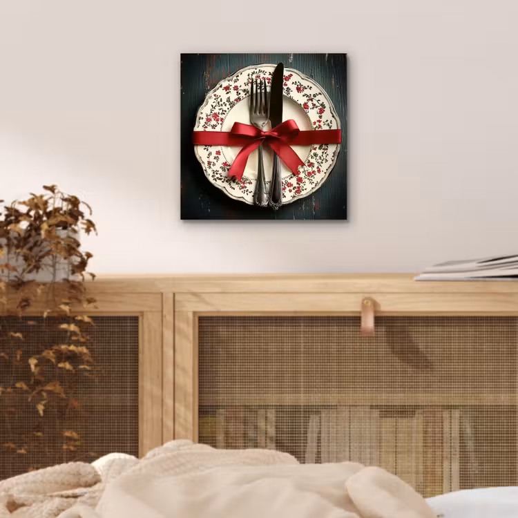 Aluminium schilderij - Rood - Strik - Bestek — 4
