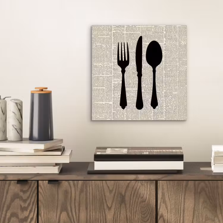 Aluminium schilderij - Zwart - Krant - Bestek — 2