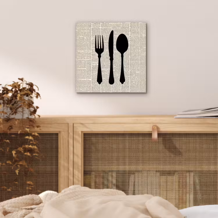 Aluminium schilderij - Zwart - Krant - Bestek — 4