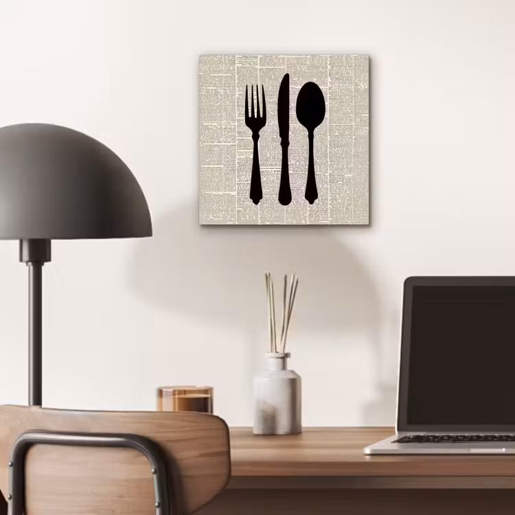 Aluminium schilderij - Zwart - Krant - Bestek — 6