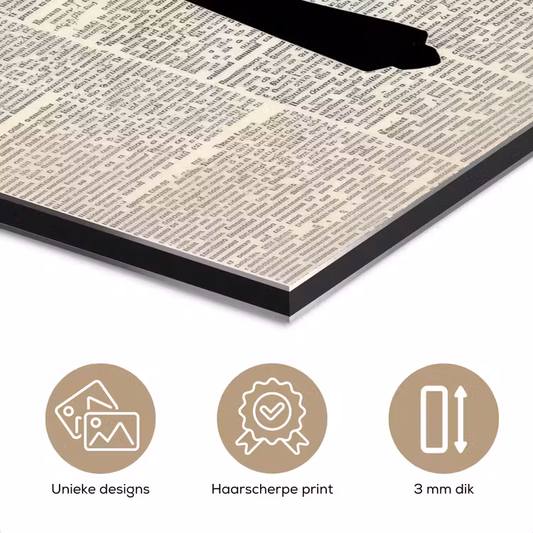 Aluminium schilderij - Zwart - Krant - Bestek — 7