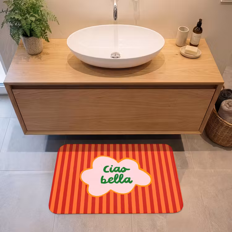 Badmat - Ciao bella - Tekstwolk - Strepen - Oranje — 2