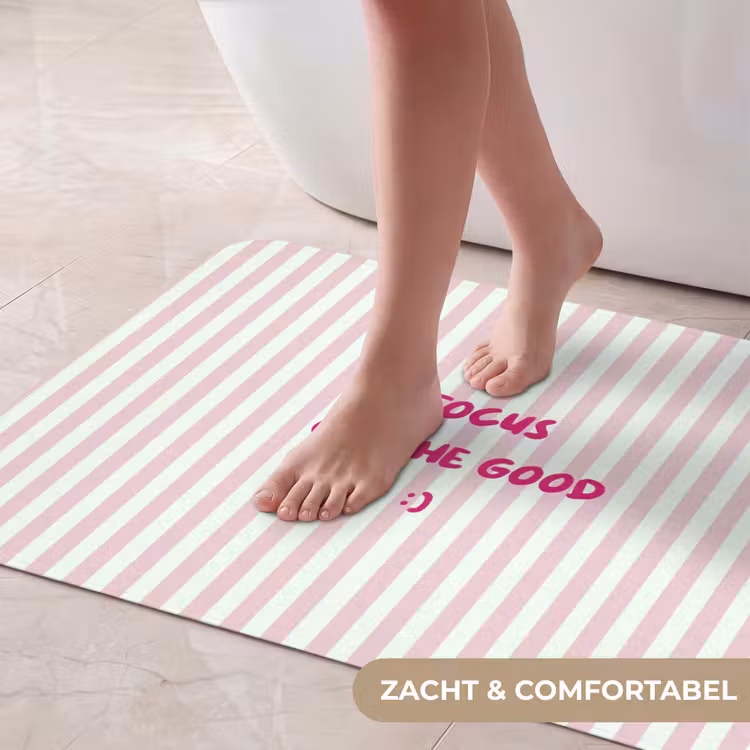 Badmat - Focus on the good - Strepen - Roze - Smiley — 5