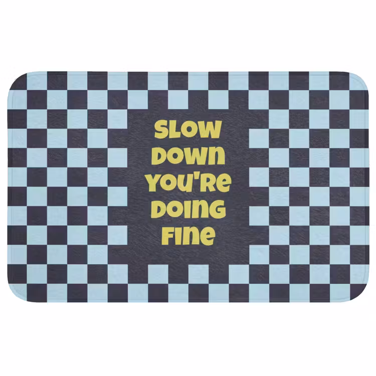 Badmat - Patroon - Geblok - Blauw - Slow down you're doing fine — 1