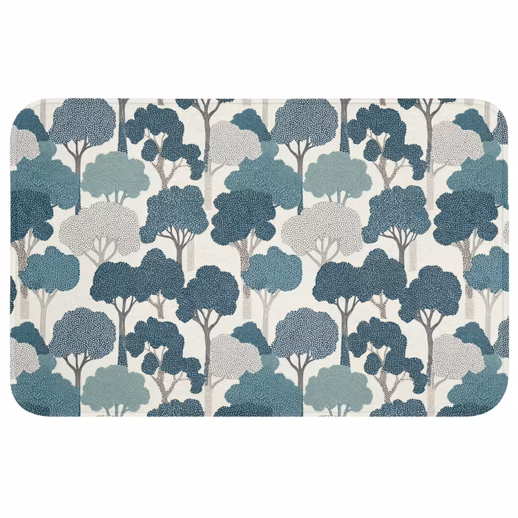 Badmat - Modern - Bomen - Bos - Patroon - Blauw — 1