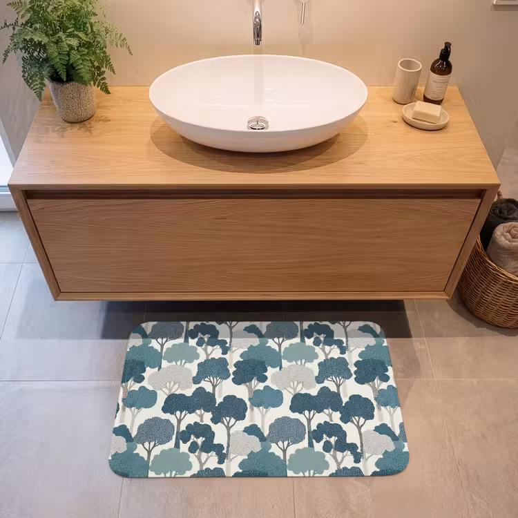 Badmat - Modern - Bomen - Bos - Patroon - Blauw — 2