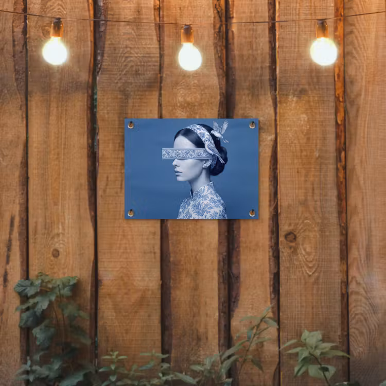 Tuinposter - Portret - Klassiek - Wit - Blauw — 2