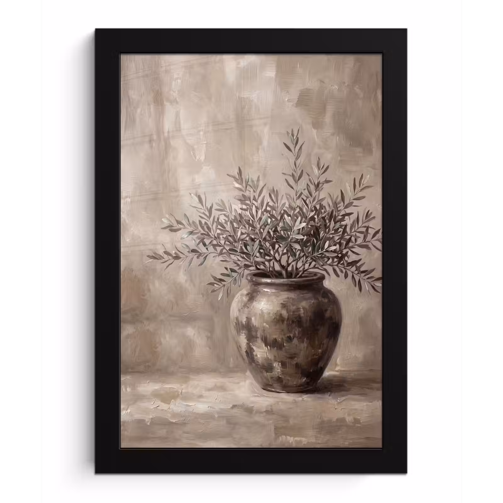 Poster met lijst - Olijfplant - Aardenpot - Abstract - Beige — 1