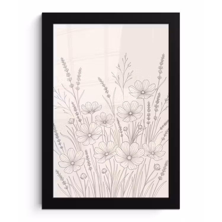 Poster met lijst - Minimalistisch - Modern - Bloemen - Beige