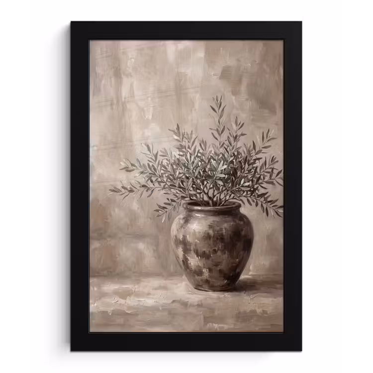 Poster met lijst - Olijfplant - Aardenpot - Abstract - Beige