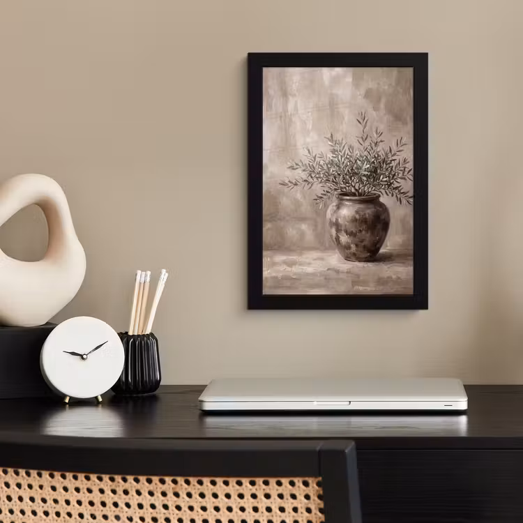 Poster met lijst - Olijfplant - Aardenpot - Abstract - Beige — 2