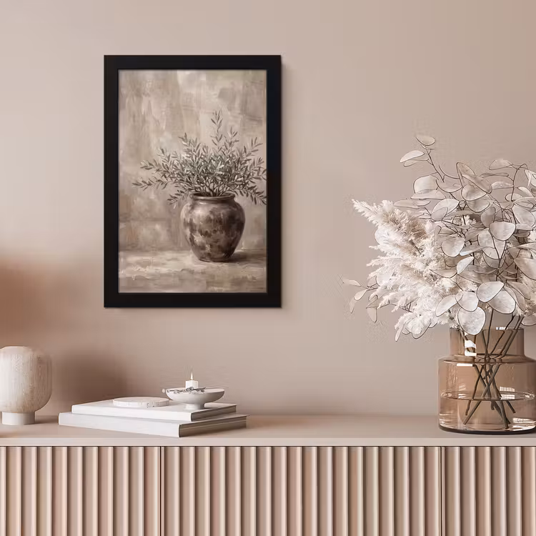 Poster met lijst - Olijfplant - Aardenpot - Abstract - Beige — 5