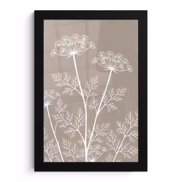 Poster met lijst - Grafisch - Fluitenkruid - Taupe