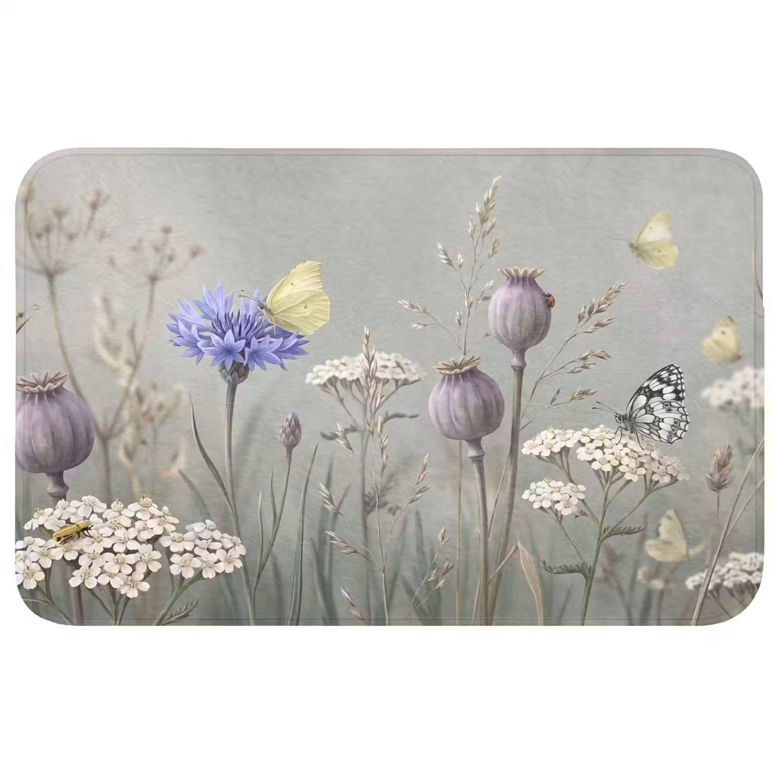 Badmat - Vlinders - Wildbloemen - Illustratie - Kleurrijk — 1