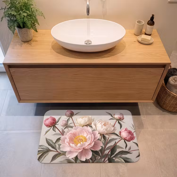 Badmat - Pioenrozen - Boeket - Roze — 2