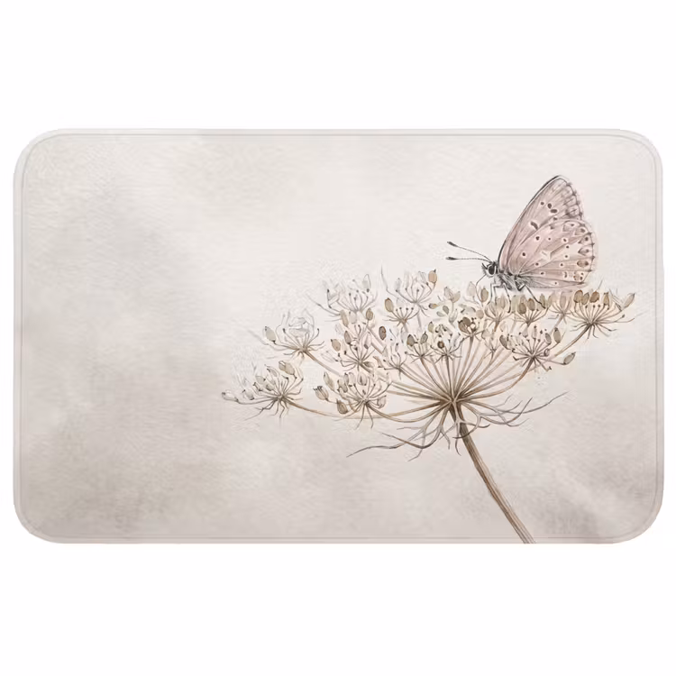 Badmat - Vlinder - Bloem -Natuur - Beige
