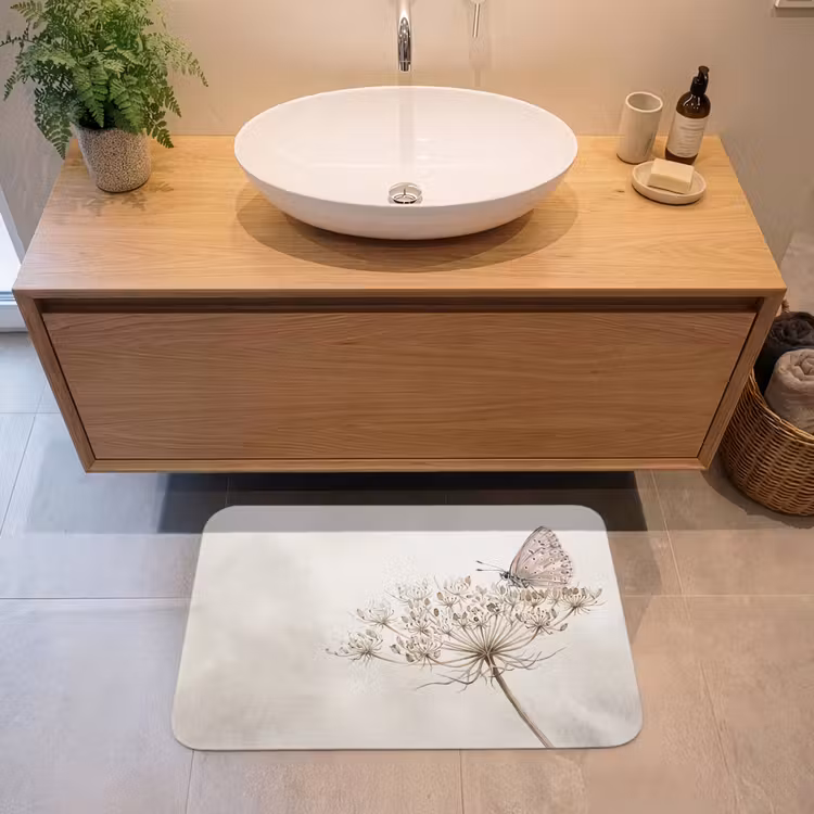 Badmat - Vlinder - Bloem -Natuur - Beige — 2