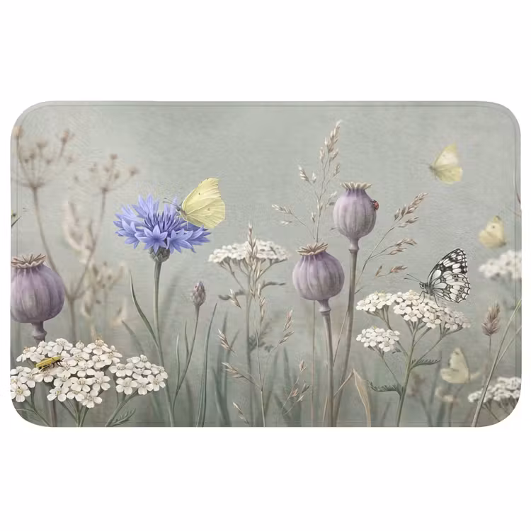 Badmat - Vlinders - Wildbloemen - Illustratie - Kleurrijk