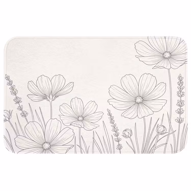 Badmat - Minimalistisch - Modern - Bloemen - Beige