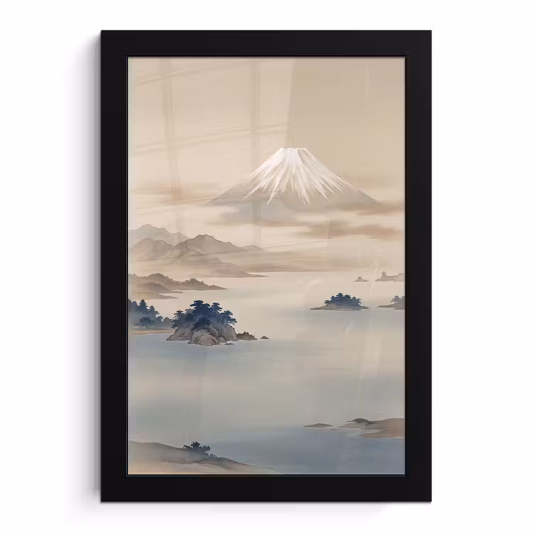 Poster met lijst - Berg Fuji Japans Landschap Beige