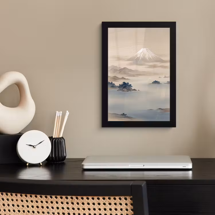 Poster met lijst - Berg Fuji Japans Landschap Beige — 2