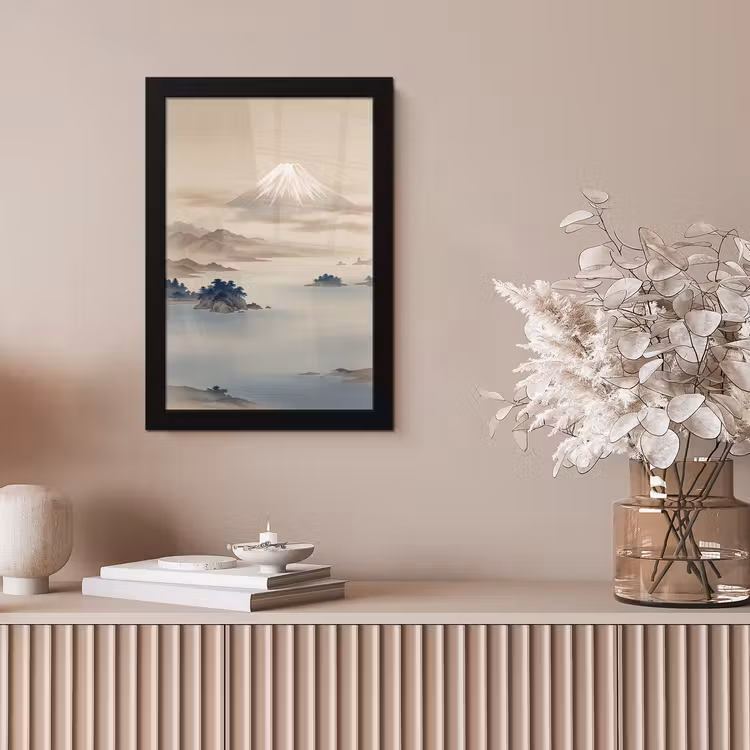 Poster met lijst - Berg Fuji Japans Landschap Beige — 5