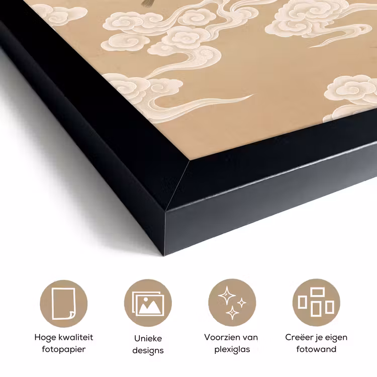 Poster met lijst - Vogels tussen Chinese Wolken Beige — 6