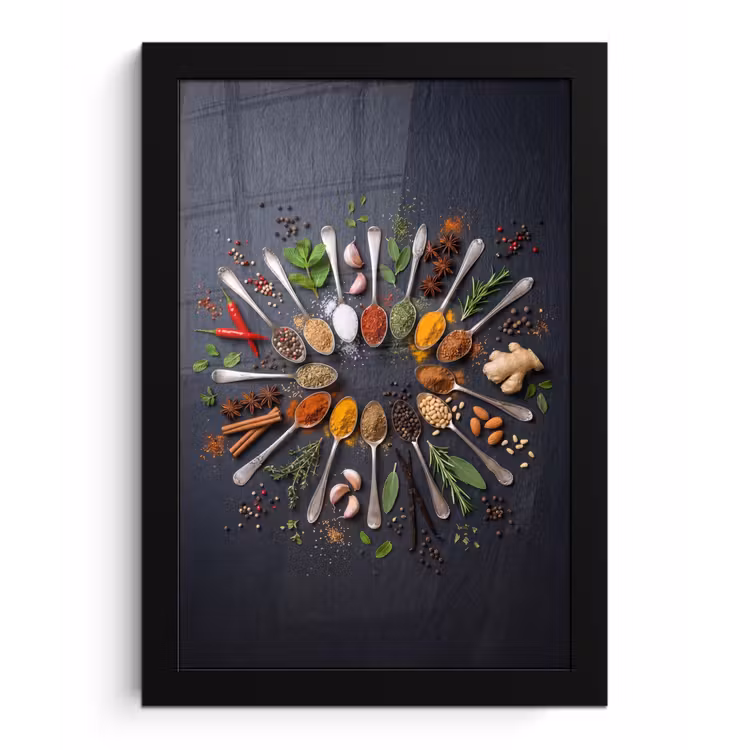 Poster met lijst - Kruiden - Lepels - Culinair - Kleurrijk - Sfeervol