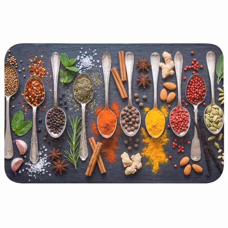 Badmat - Kruiden - Lepels - Culinair - Kleurrijk - Sfeervol
