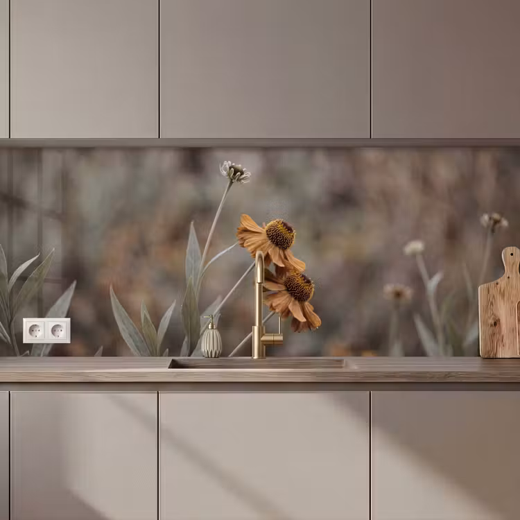 Keuken achterwand - Zonnehoed - Droogbloemen - Geel - Warm