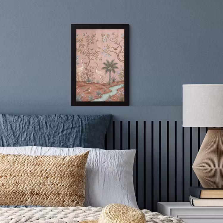 Poster met lijst - Kraanvogels Bloeiende Bomen Chinoiserie Oudroze — 3