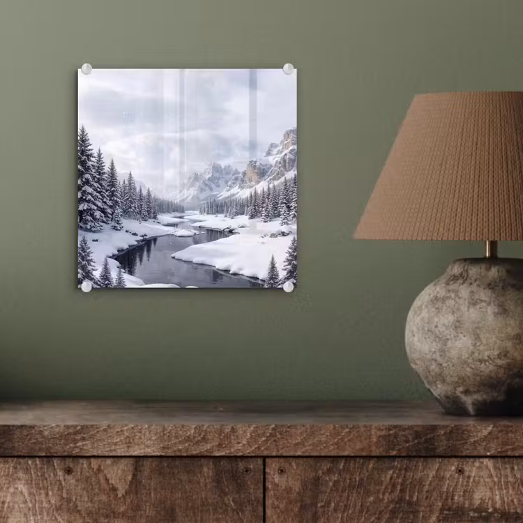Glas schilderij - Sneeuwlandschap - Bergen - Rivier - Winter — 4