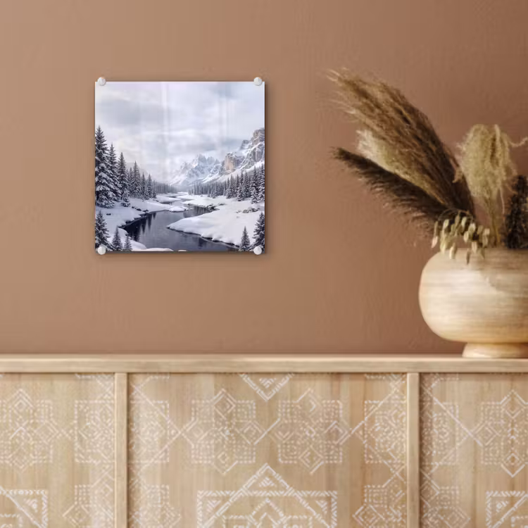 Glas schilderij - Sneeuwlandschap - Bergen - Rivier - Winter — 6
