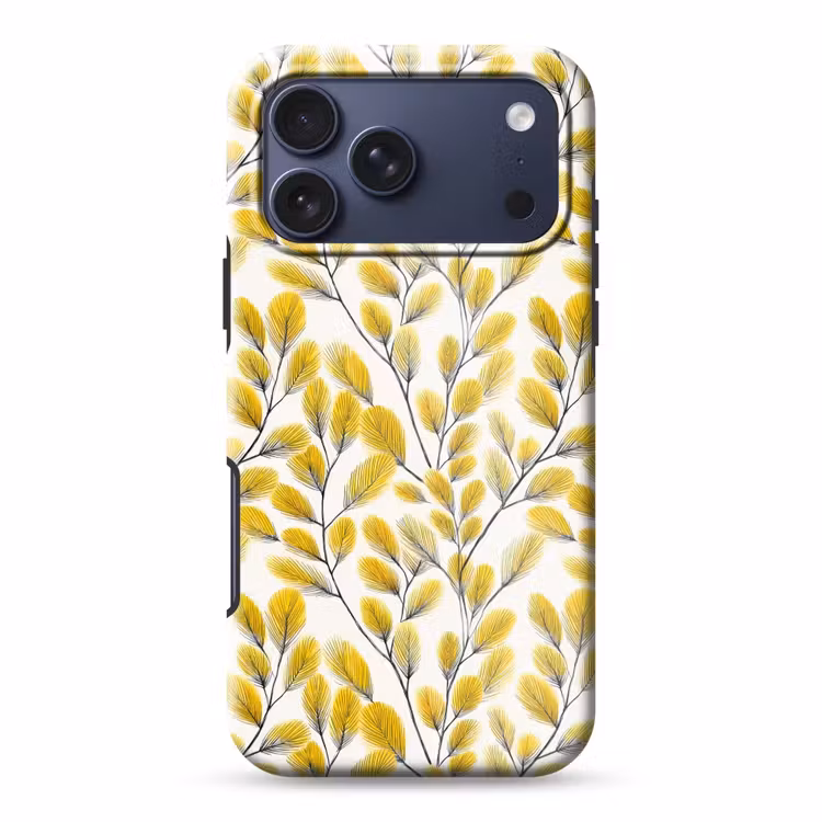 Telefoonhoesje Toughcase - Bladeren - Botanisch - Elegant - Geel - Zwart — 1