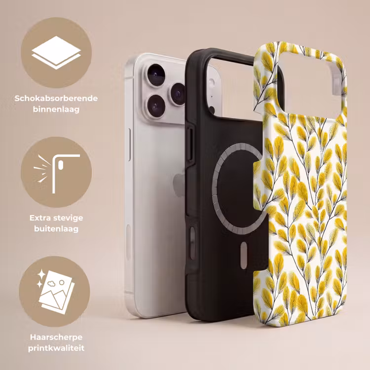 Telefoonhoesje Toughcase - Bladeren - Botanisch - Elegant - Geel - Zwart — 3