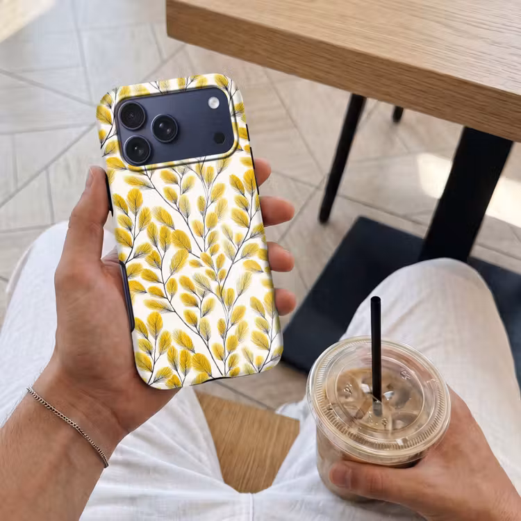 Telefoonhoesje Toughcase - Bladeren - Botanisch - Elegant - Geel - Zwart — 4