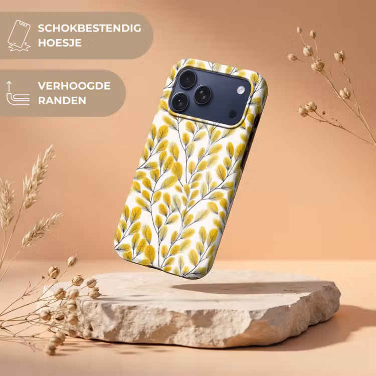 Telefoonhoesje Toughcase - Bladeren - Botanisch - Elegant - Geel - Zwart — 5
