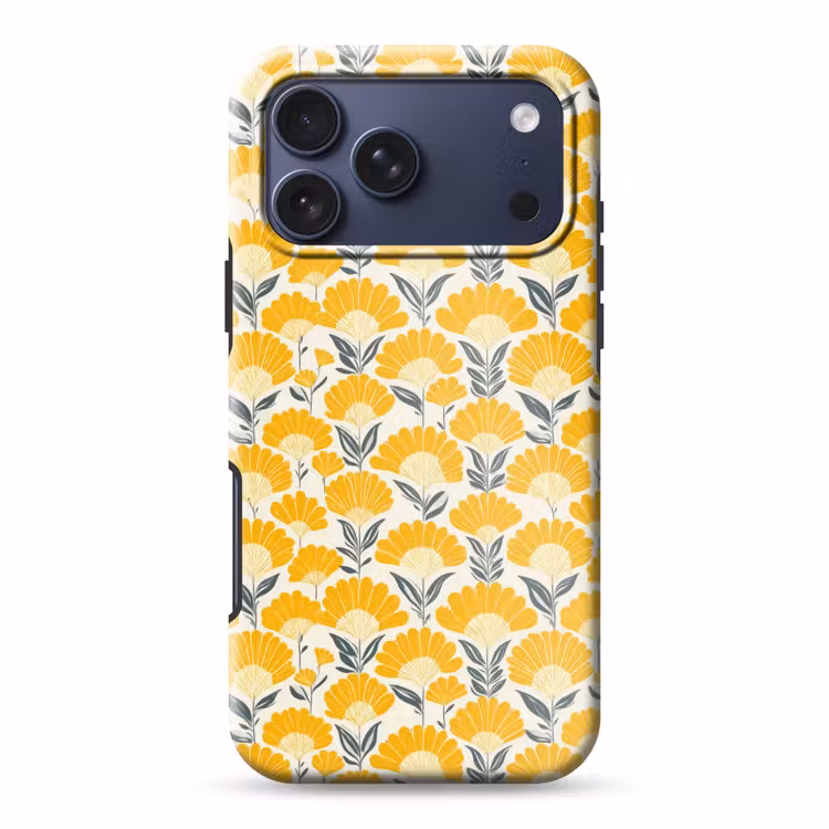 Telefoonhoesje Toughcase - Bloemen - Retro - Botanisch - Okergeel - Grijs — 1