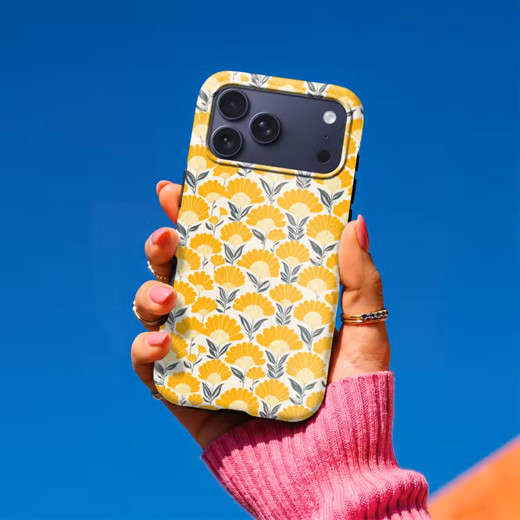 Telefoonhoesje Toughcase - Bloemen - Retro - Botanisch - Okergeel - Grijs — 2