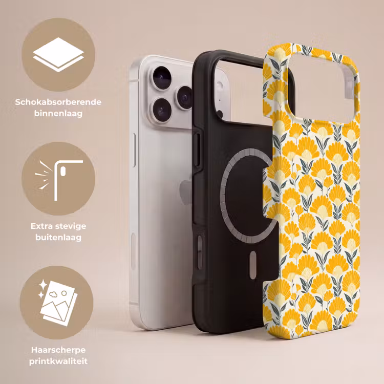 Telefoonhoesje Toughcase - Bloemen - Retro - Botanisch - Okergeel - Grijs — 3