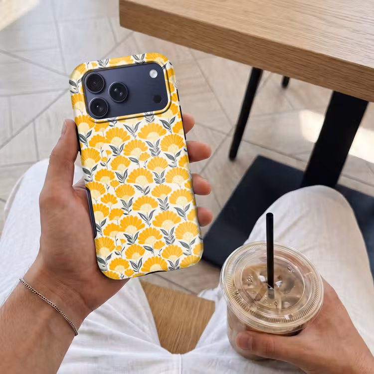 Telefoonhoesje Toughcase - Bloemen - Retro - Botanisch - Okergeel - Grijs — 4