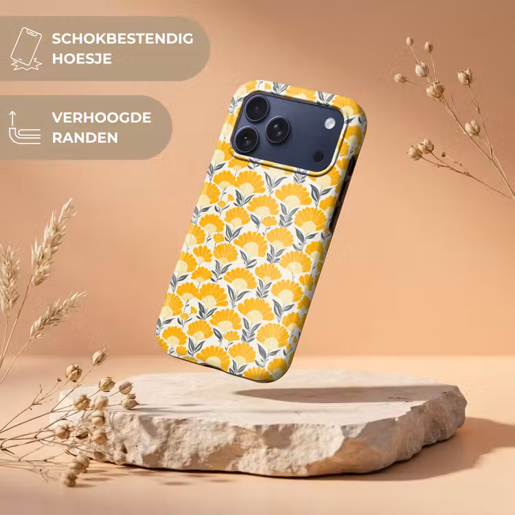 Telefoonhoesje Toughcase - Bloemen - Retro - Botanisch - Okergeel - Grijs — 5