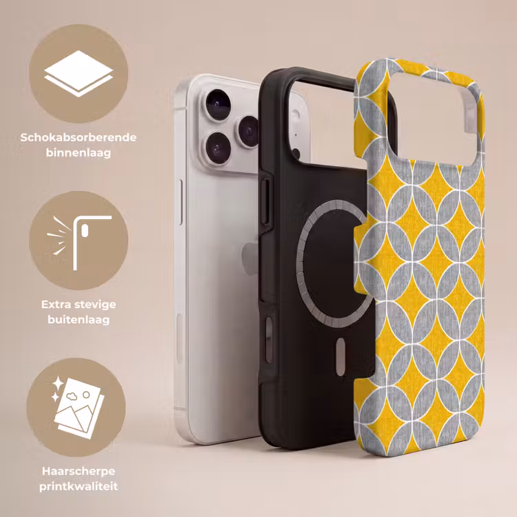 Telefoonhoesje Toughcase - Geometrisch - Cirkels - Textuur - Grijs - Geel — 3