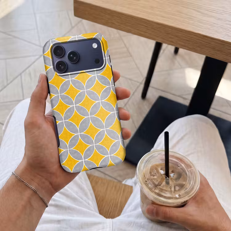 Telefoonhoesje Toughcase - Geometrisch - Cirkels - Textuur - Grijs - Geel — 4